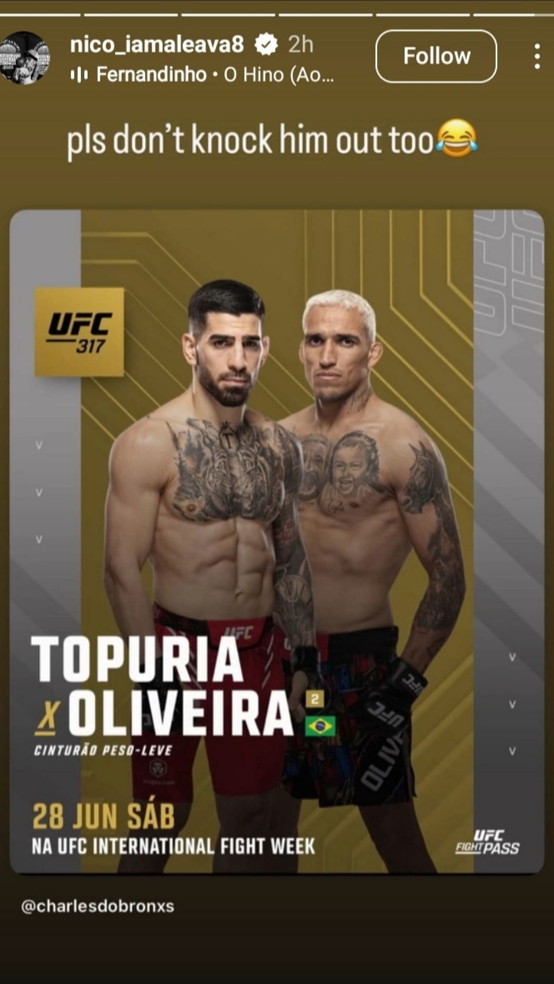 UCLA star Nico Iamaleava sends a lighthearted warning to Ilia Topuria ahead of Charles Oliveira showdown